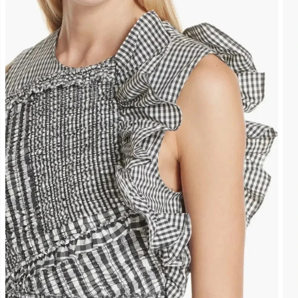 3.1 Phillip Lim Smocked Gingham Top Black/White 2 - Picture 2 of 15